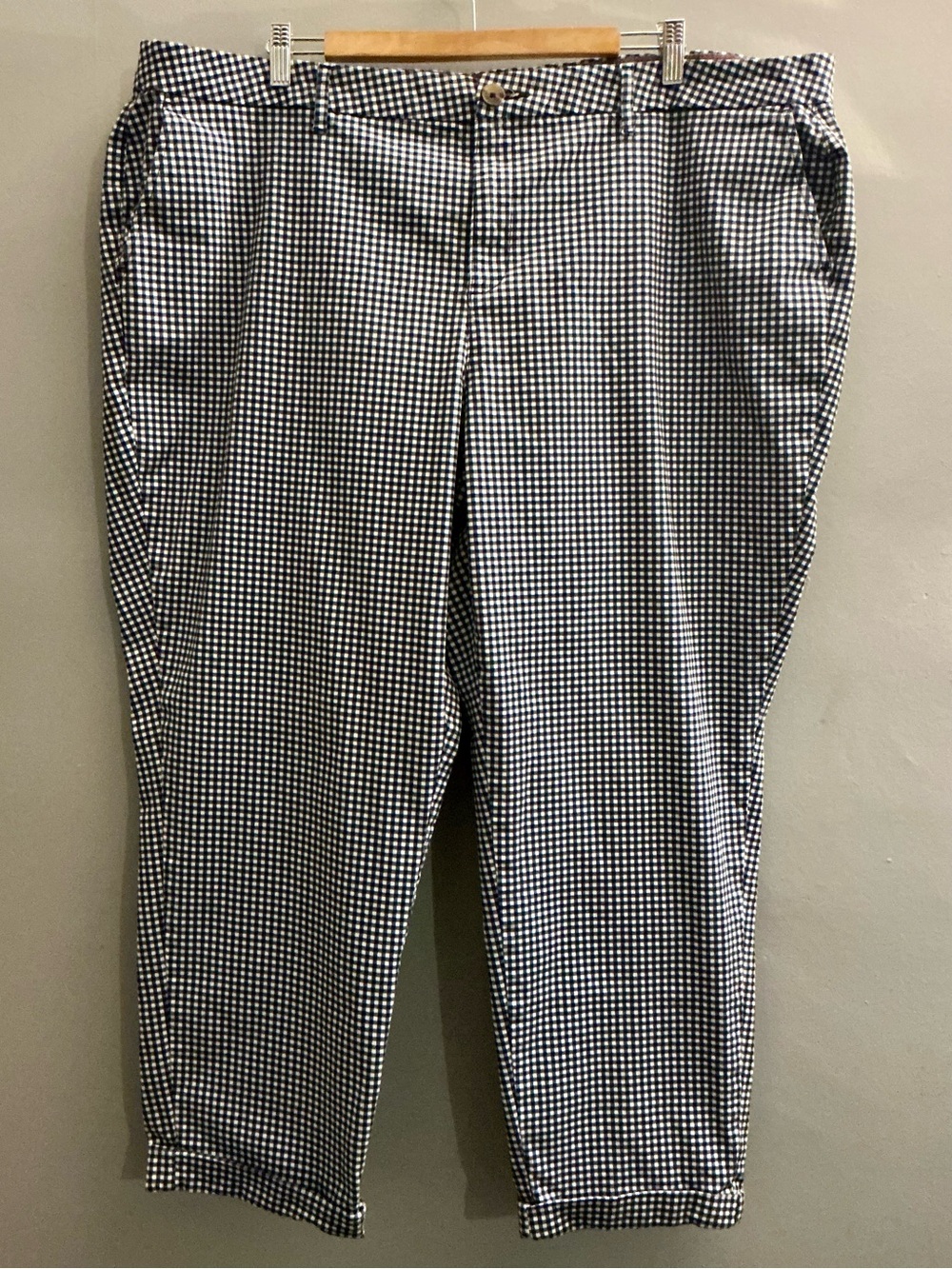 Tommy Hilfiger 22W Navy White Gingham Check Cropped Pants Plus Size Stretch